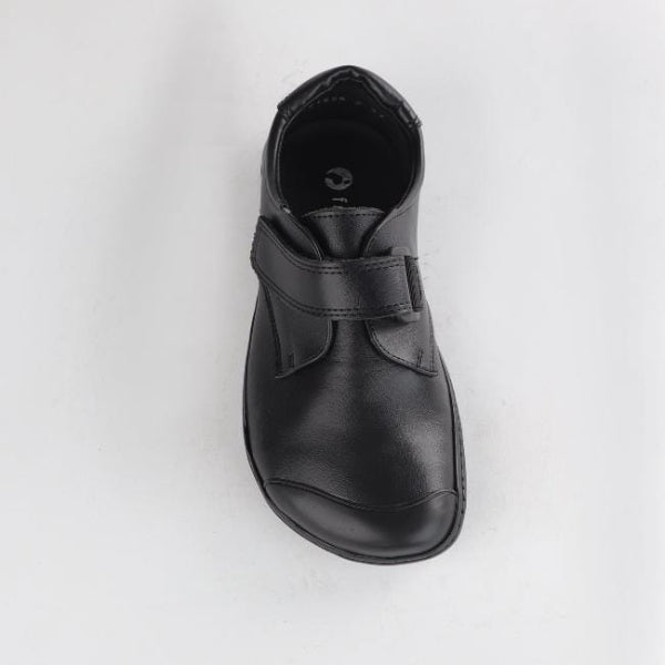 Froggie Boys Velcro School Shoe in Black Sizes 34-38 - 7814 -top angle.