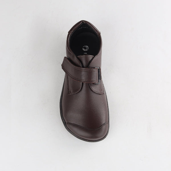 Froggie Boys Velcro School Shoe in Brown Sizes 34-38 - 7814 - top angle.