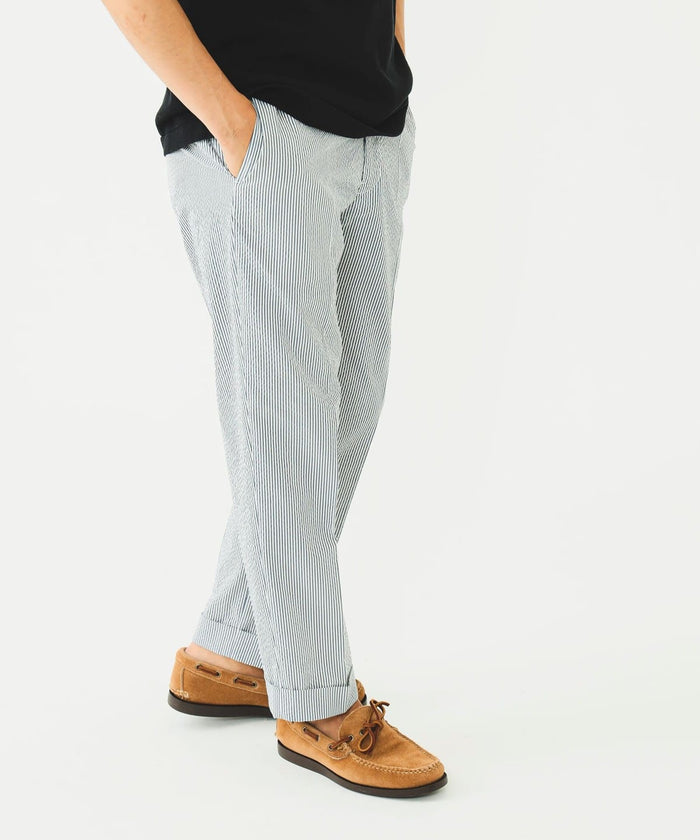 Beams Plus | IVY Trousers Ankle-Cut COOLMAX Seersucker | Blue Stripe