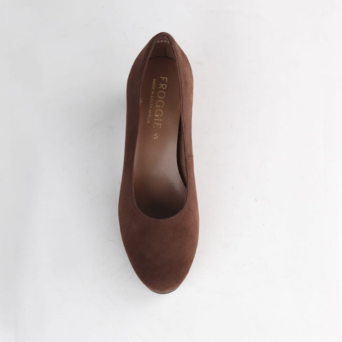 Froggie Shoes Shoes Froggie Women's Block Heel Court Shoe - Brown Suede - 12985