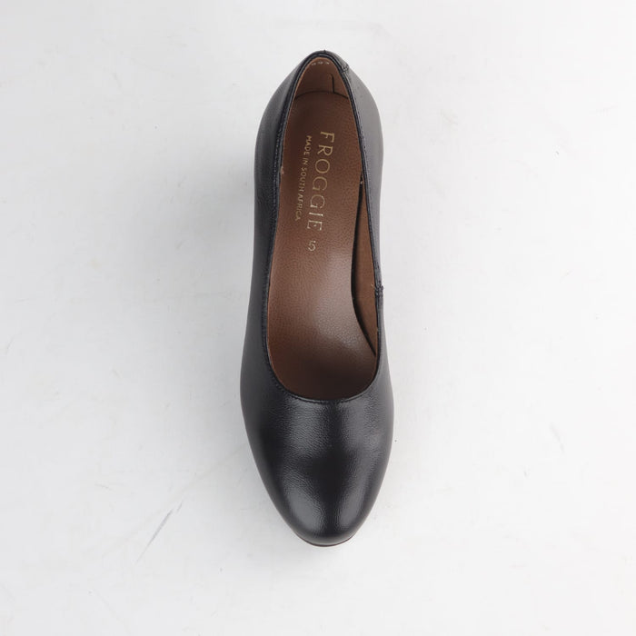 Froggie Shoes Shoes Froggie Women's Block Heel Court Shoe- Black leather - 12985