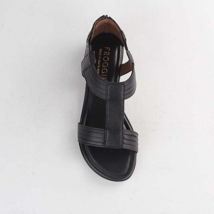 Froggie Shoes Shoes Froggie Women's Closed Back T-Bar Flat Sandal - Black Leather- 12886