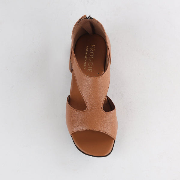 Factory Shop Closed Back T-Bar Sandal in Tan - 12631 - top angle.
