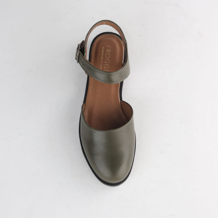Factory Shop Sandals Froggie Women's Closed-Toe Slingback Sandals- Forest Leather - 13051 - top angle.