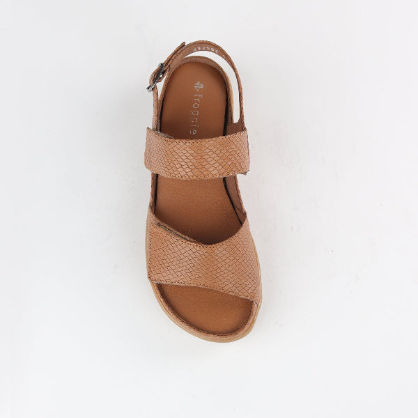 Froggie 2-Strap Sandal with Removable Footbed in Tan - 12655 - top angle.