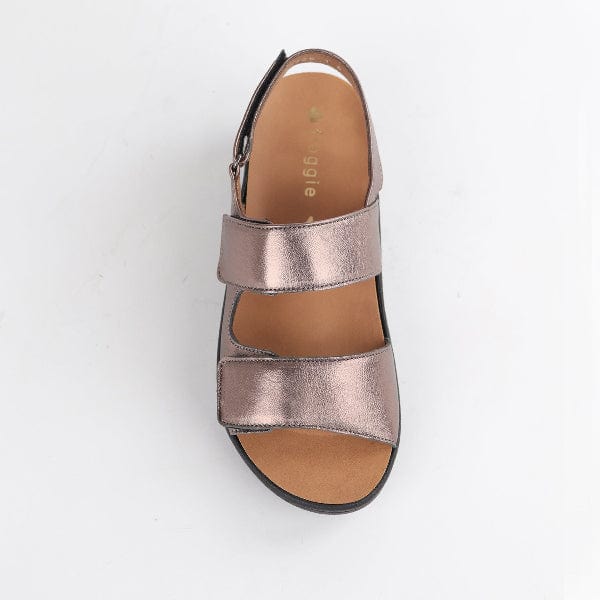 Froggie Shoes Shoes Double Band Wedge Slingback Sandal with Removable Footbed in Lead Metallic - 12533