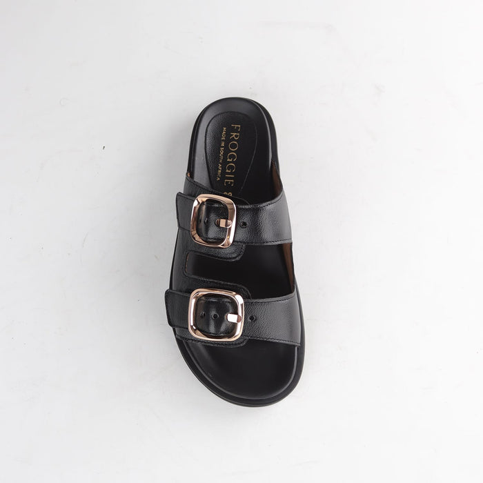 Froggie Shoes Shoes Froggie Women's Double Buckle Slide- Black Leather - 12681