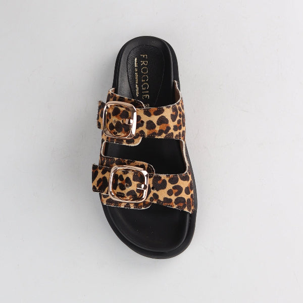 Froggie Women's Double Buckle Slide-Cheetah Leather - 12681 - top angle