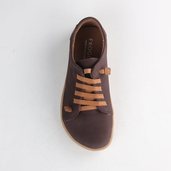 Froggie Women's Elasticated lace Barefoot Shoe-Removable Footbed-Brown Nubuck - 12828 - top angle