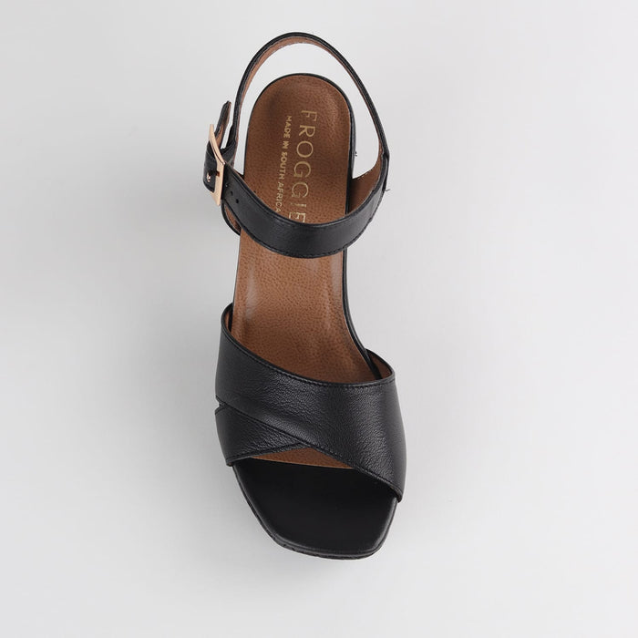 Froggie Shoes Sandals Froggie Women's High Heel Platform Sandal- Black Leather - 12676