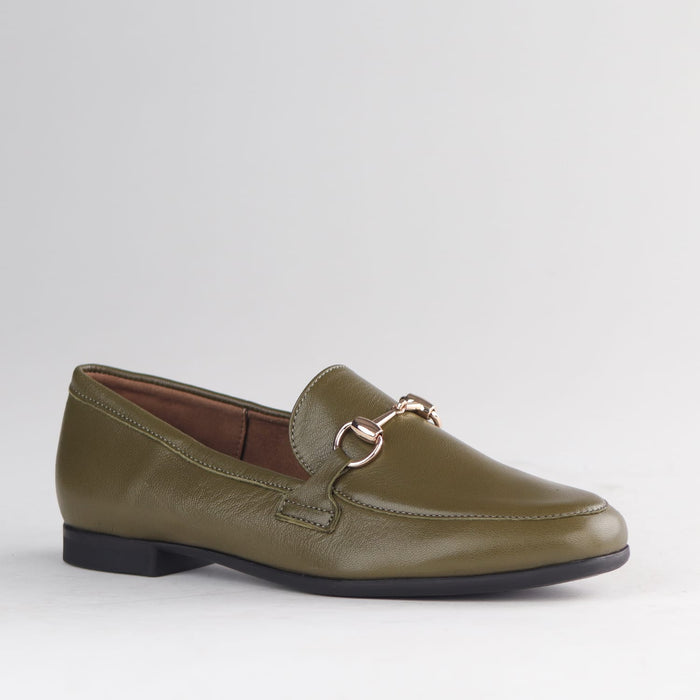 Froggie Shoes Loafers Froggie Women's Loafer- Gold trim -Olive Leather - 12976