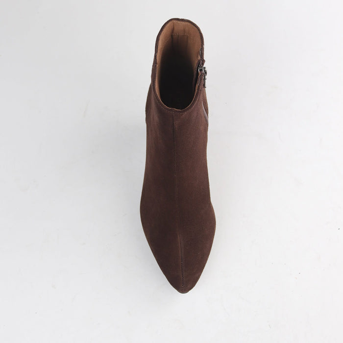 Froggie Women’s Kitten Heel Ankle Boot- Brown Suede- 13037 - top angle.