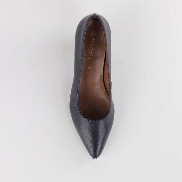Froggie Kitten heel Court shoe in Navy - 10984 - top angle.