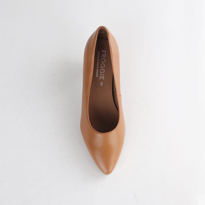 Froggie Shoes Shoes Froggie Women’s Kitten Heel Court Shoe-Tan Leather - 13007