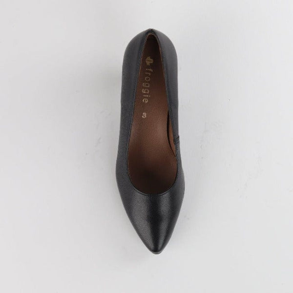 Froggie Kitten heel Court shoe in Black - 10984 - top angle.