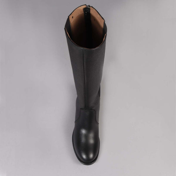 Factory Shop Knee high Flat Boot in Black - 12645 - top angle.