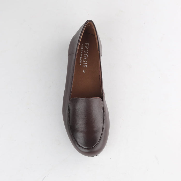 Factory Shop Shoes Froggie Women’s Loafer- Brown Leather-13033 - top angle.