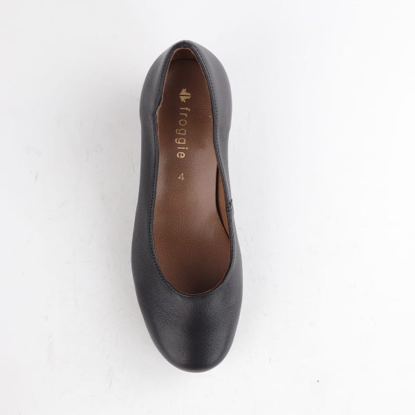 Froggie Women's Mid-Heel Court Shoe-Black Leather - 12635 - top angle