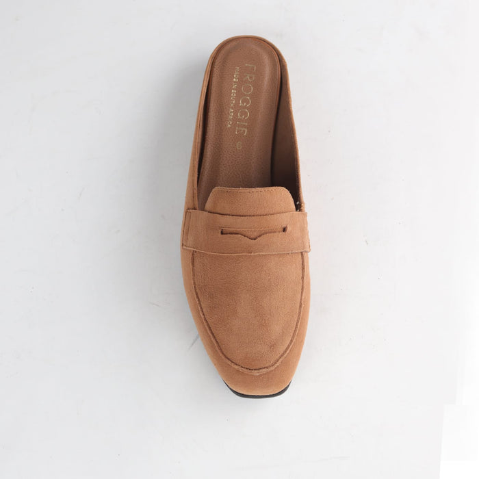 Froggie Shoes Loafers Froggie Women's Open back Loafer- Tan Suede - 12974