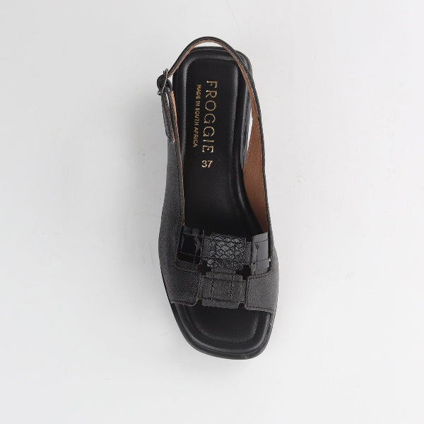Factory Shop Shoes Froggie Women's Peep Toe Slingback Sandal in Black - 12931
