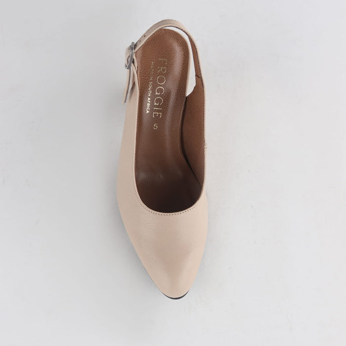 Froggie Shoes Shoes Froggie Women's Block Heel Slingback Court Shoe- Ivory Leather - 12790