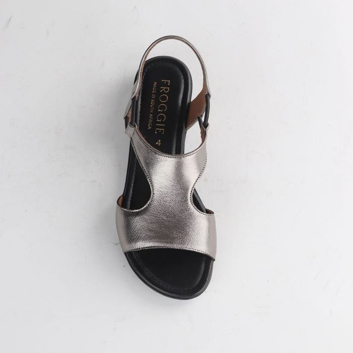 Froggie Shoes Sandals Froggie Women's Slingback T-Bar Flat Sandal-Pewter Metallic - 12104