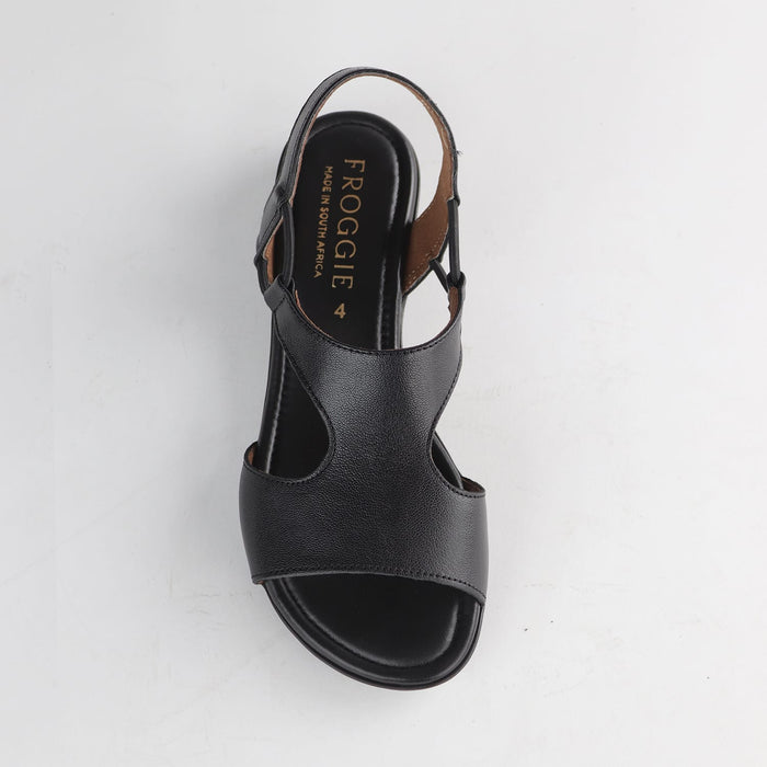 Froggie Shoes Sandals Froggie Women's Slingback T-Bar Flat Sandal-Black Leather - 12104