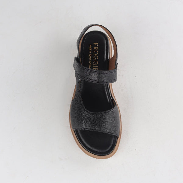 Factory Shop Slingback Wedge Sandal in Black - 12614 - top angle.