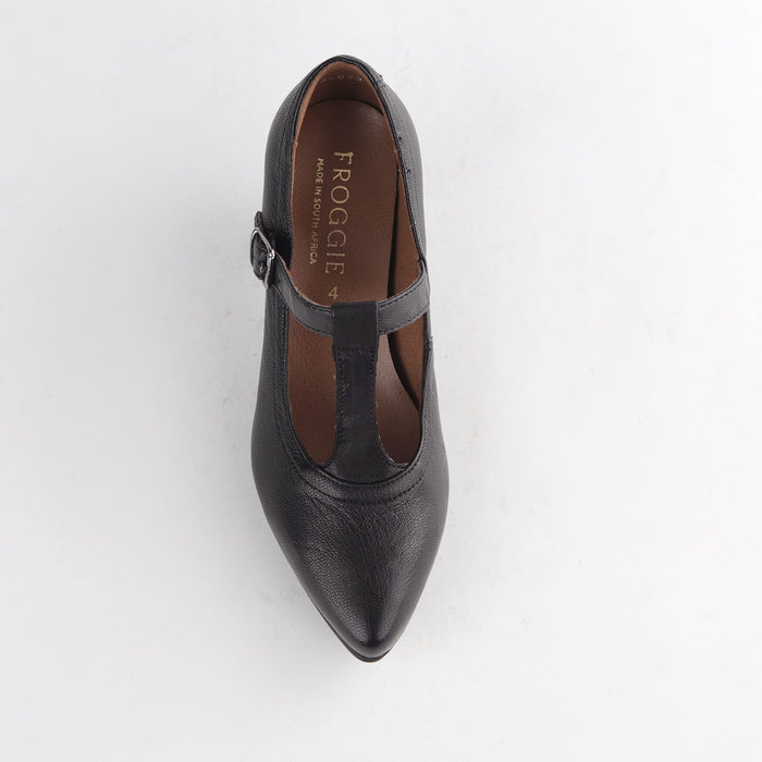Froggie Shoes Shoes Froggie Women’s T Bar Kitten Heel Pump- Black Leather - 12792