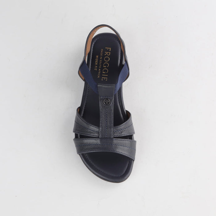 Froggie Shoes Shoes Froggie Women's Wider Fit Slingback Flat Sandal-Navy Leather - 11016