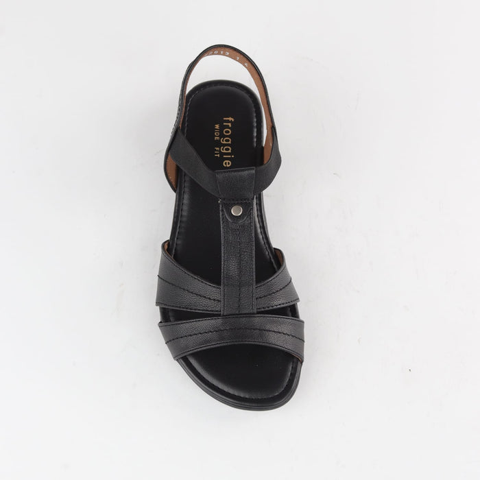 Froggie Shoes Shoes Froggie Women's Wider Fit Slingback Flat Sandal-Black Leather - 11016