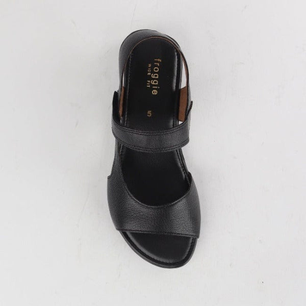 Froggie Wider Fit Slingback Flat Sandal in Black - 12221 - top angle.