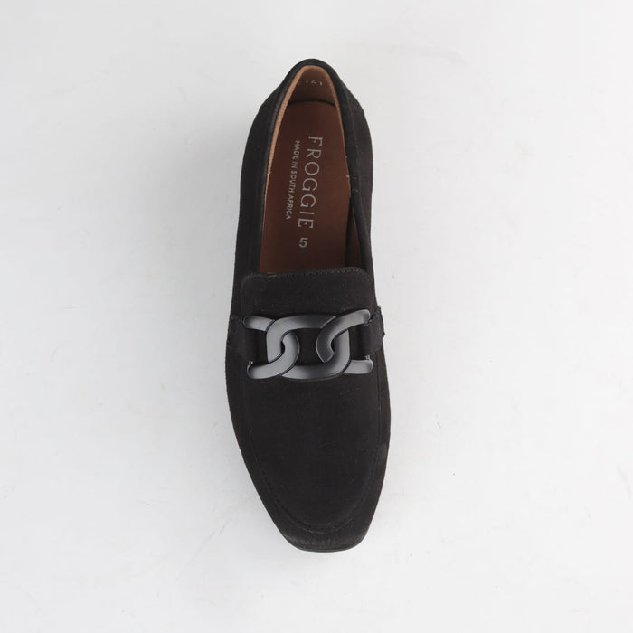 Froggie Shoes Loafers Froggie Womens Loafer-Chain Detail - Black Suede - 12998