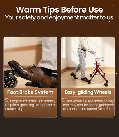 Ultra‑Light Foldable Rollator Walker for Seniors & Adults, Dual X‑Shape Heavy‑Duty Frame, Supports 330 Lbs, Comes with Travel Carry Bag