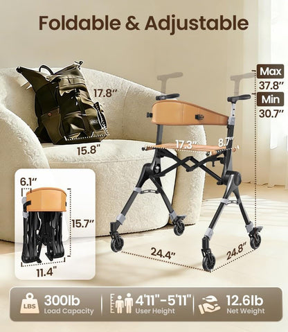 Ultra‑Light Foldable Rollator Walker for Seniors & Adults, Dual X‑Shape Heavy‑Duty Frame, Supports 330 Lbs, Comes with Travel Carry Bag