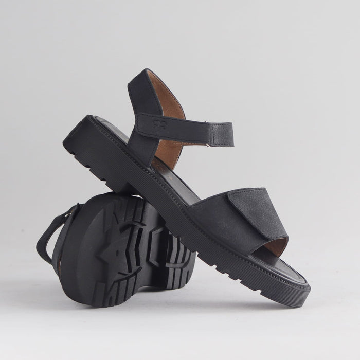 Froggie Shoes Shoes Froggie Women's Adjustable Velcro chunky sandal-Black Nubuk - 12863