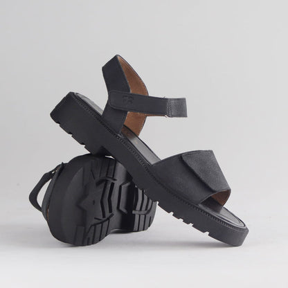 Froggie Shoes Shoes Froggie Women's Adjustable Velcro chunky sandal-Black Nubuk - 12863