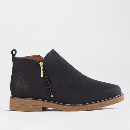 Froggie Shoes Shoes C36 / Black / 12777 Ankle Boot with Gold Zip in Black Nubuck - 12777