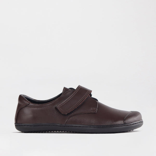 Froggie Boys Velcro School Shoe in Brown Sizes 34-38 - 7814 - single side.