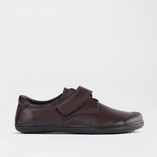 Froggie Boys Velcro School Shoe in Brown Sizes 34-38 - 7814 - single side.