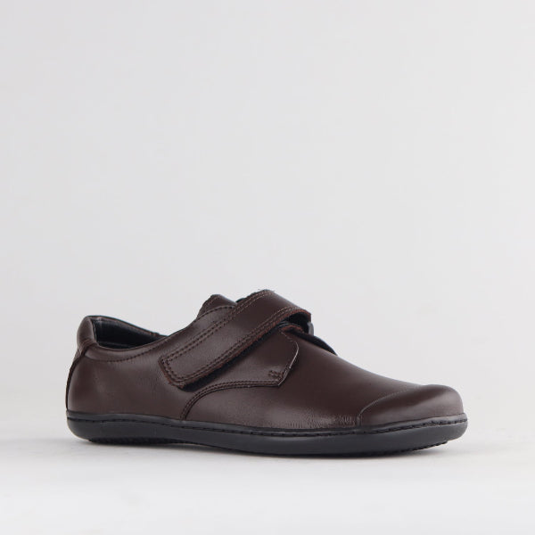 Froggie Boys Velcro School Shoe in Brown Sizes 34-38 - 7814 - side angle.