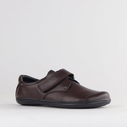 Froggie Boys Velcro School Shoe in Brown Sizes 34-38 - 7814 - side angle.