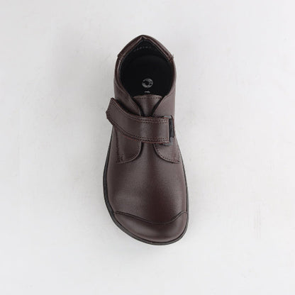 Froggie Boys Velcro School Shoe in Brown Sizes 34-38 - 7814 - top angle.