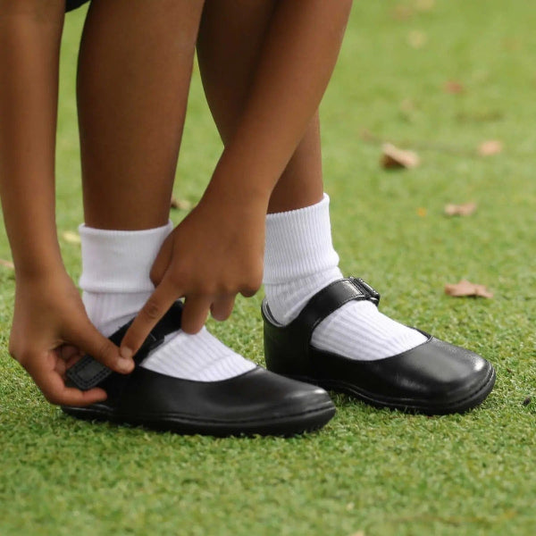 Froggie Girls High-Bar School Shoe in Black Sizes 28-35 - 6607 - close up.