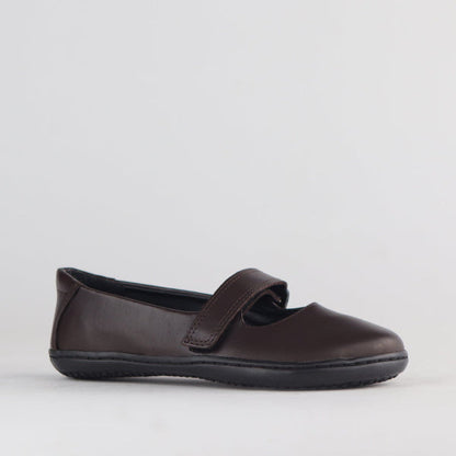 Froggie Girls Low-Bar School Shoe in Brown Sizes 28-35 - 6609 - side angle.