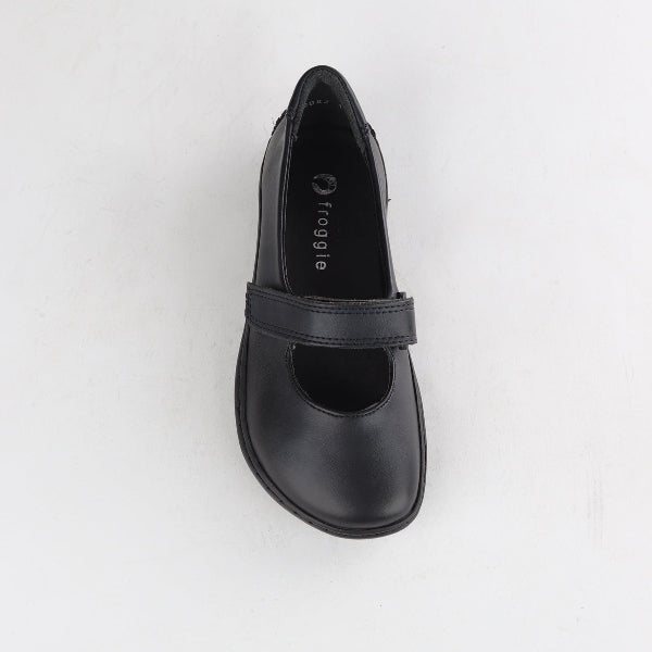Froggie Girls Low-Bar School Shoe in Black Sizes 36-43 - 6612 - top angle.