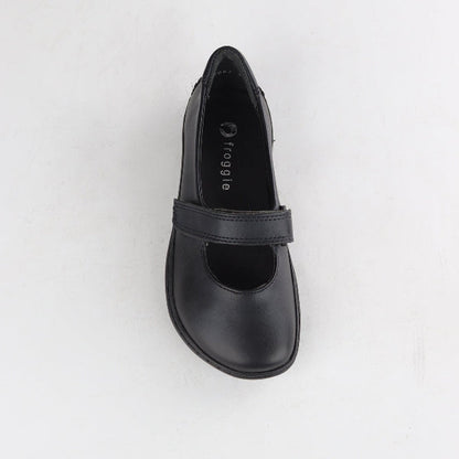 Froggie Girls Low-Bar School Shoe in Black Sizes 36-43 - 6612 - top angle.