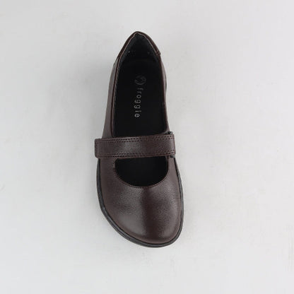 Froggie Girls Low-Bar School Shoe in Brown Sizes 28-35 - 6609 - top angle.