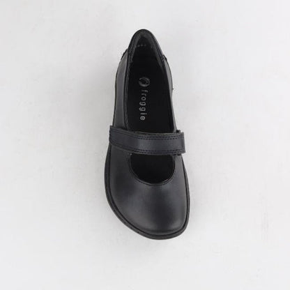 Froggie Girls Low-Bar School Shoe in Black Sizes 28-35 - 6609 - top angle.