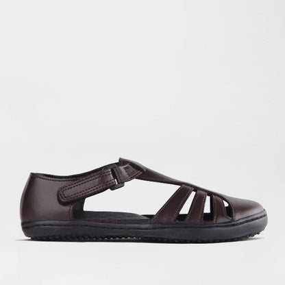 Froggie Girls School Sandal in Brown Sizes 28 - 35 - 7810 - single side.